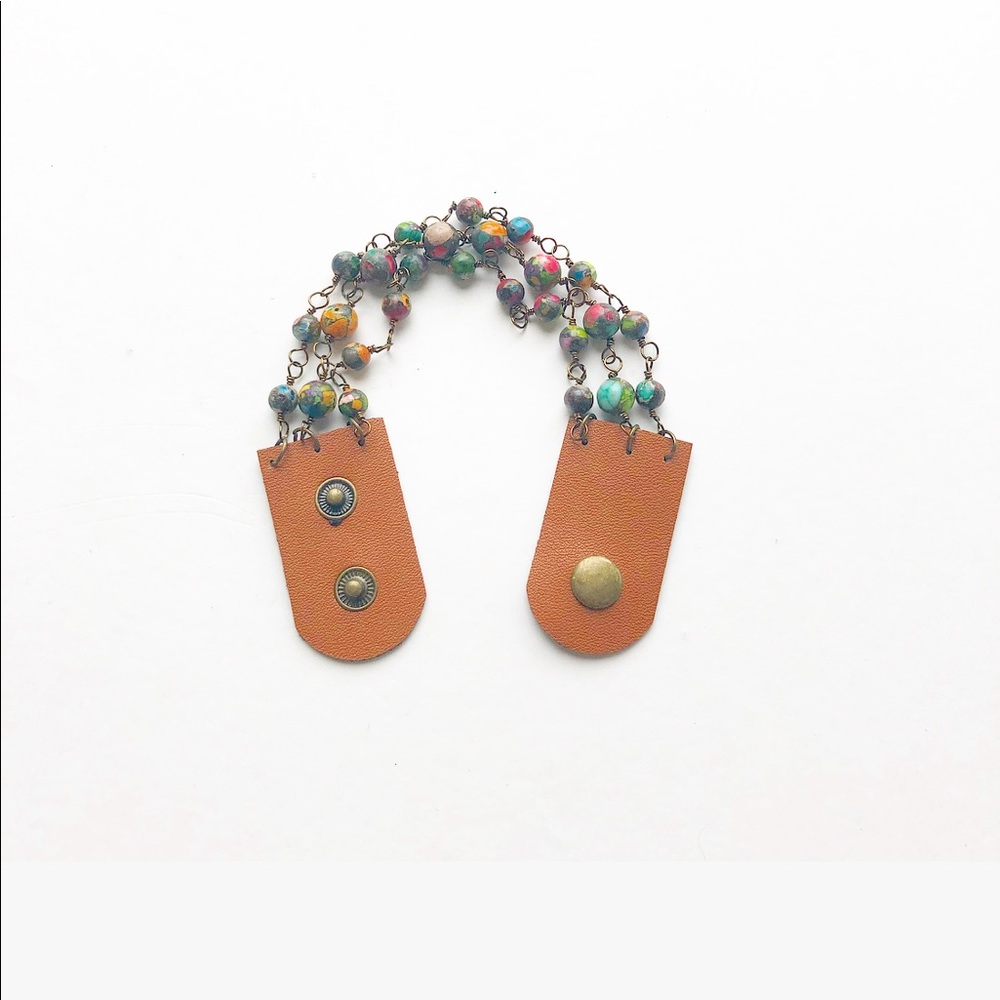 ARTISAN RAINBOW GEMSTONE LEATHER BRACELET